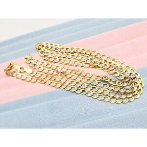 14K Two Tone Multi Color Gold Diamond Cut Flat Curb Link Chain Necklace - 24" L